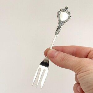 Art Nouveau Style Silver Plated Floral Motif Triple Pronged Pickle Fork
